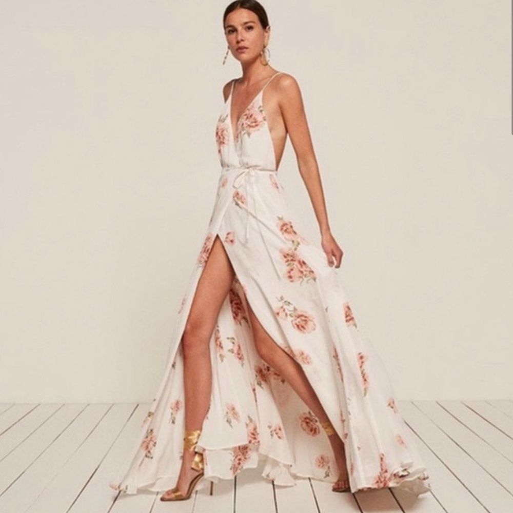 Reformation Ivory and Peach Floral Maxi Dress